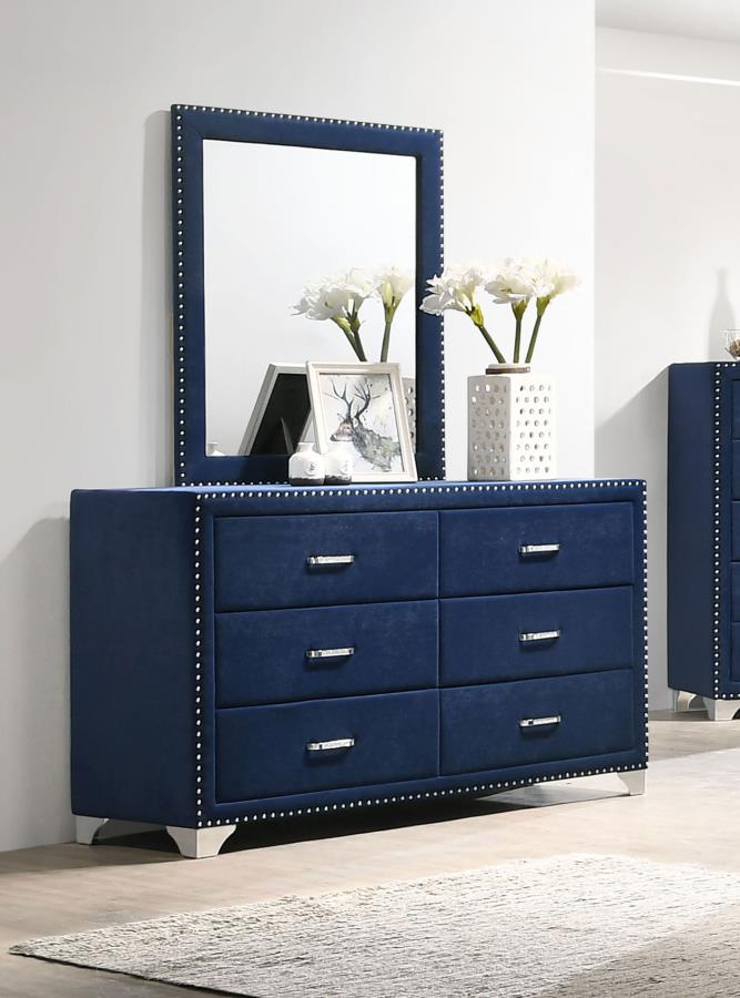Melody 6-drawer Upholstered Dresser with Mirror Pacific Blue view 2