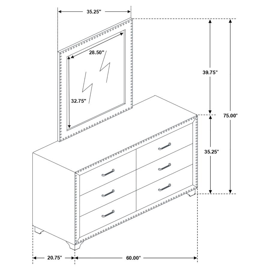 Melody 6-drawer Upholstered Dresser with Mirror Pacific Blue view 5