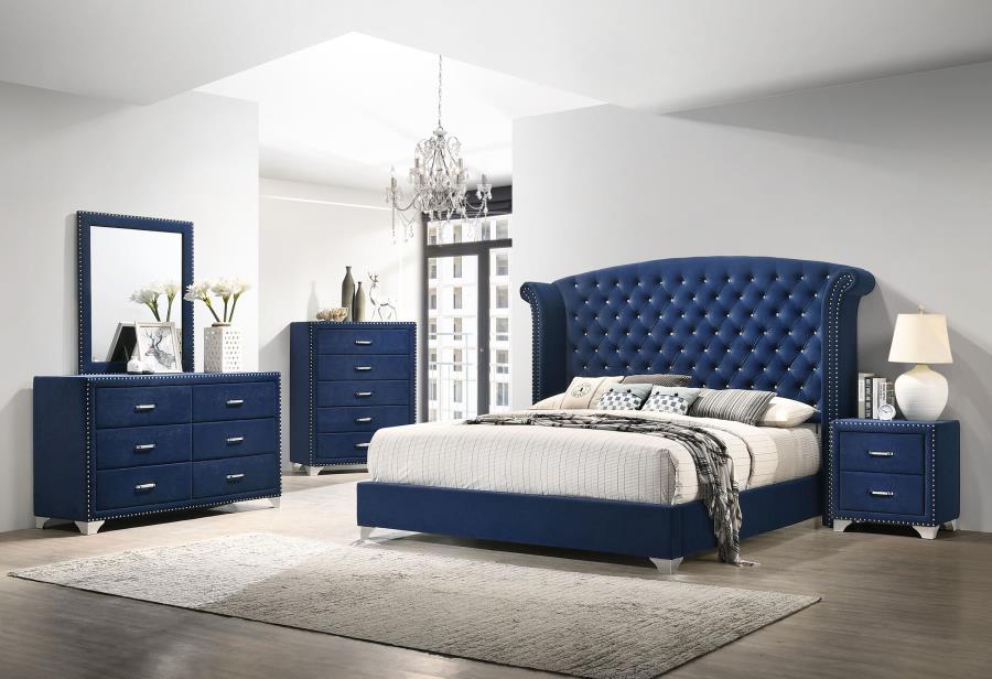 Melody 6-drawer Upholstered Dresser with Mirror Pacific Blue view 6