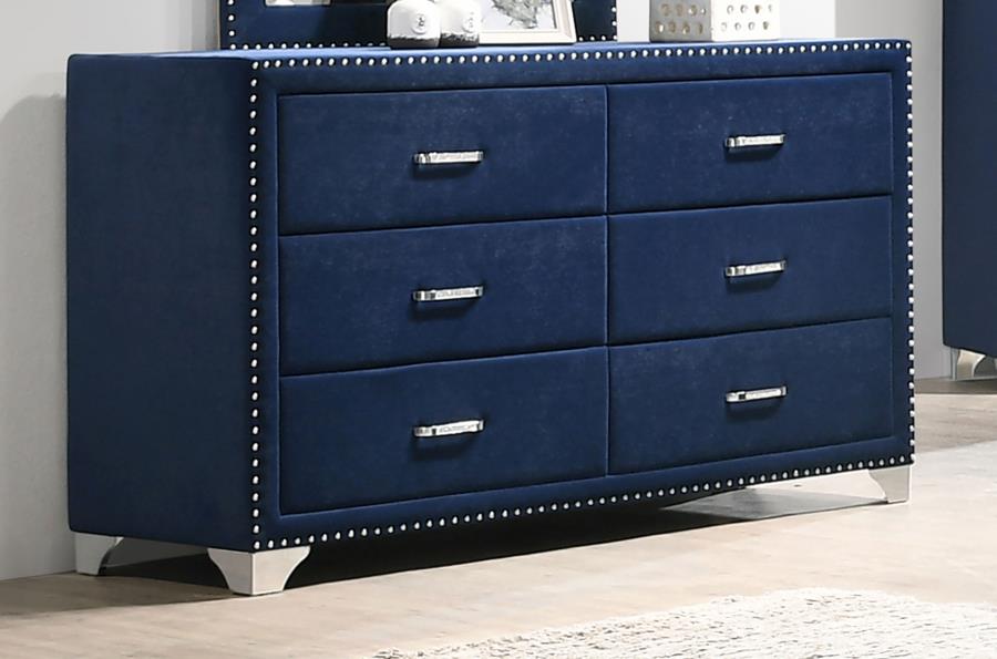Melody 6-drawer Upholstered Dresser Pacific Blue view 2