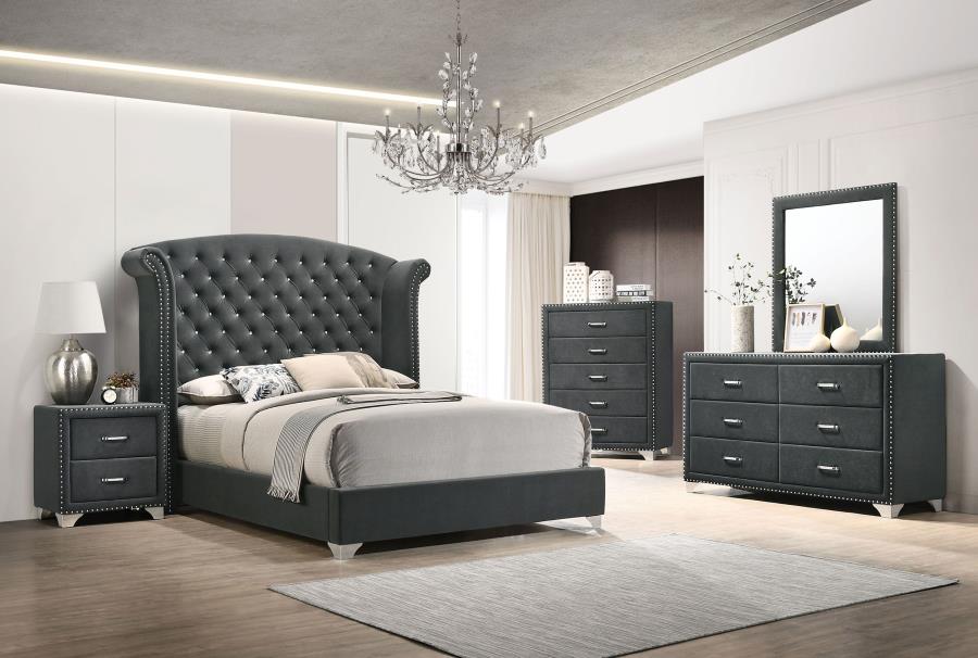 Melody Upholstered Eastern King Wingback Bed Grey view 6