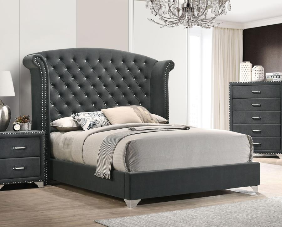 Melody Upholstered Queen Wingback Bed Grey view 2