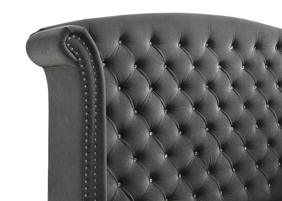 Melody Upholstered Queen Wingback Bed Grey view 3