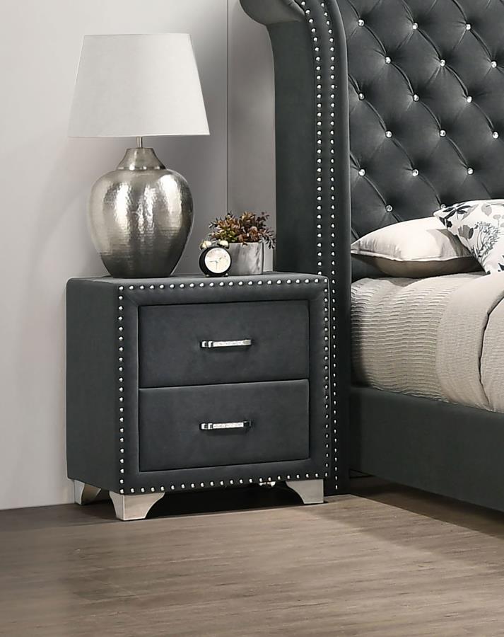 Melody Upholstered 2-drawer Nightstand Grey view 2