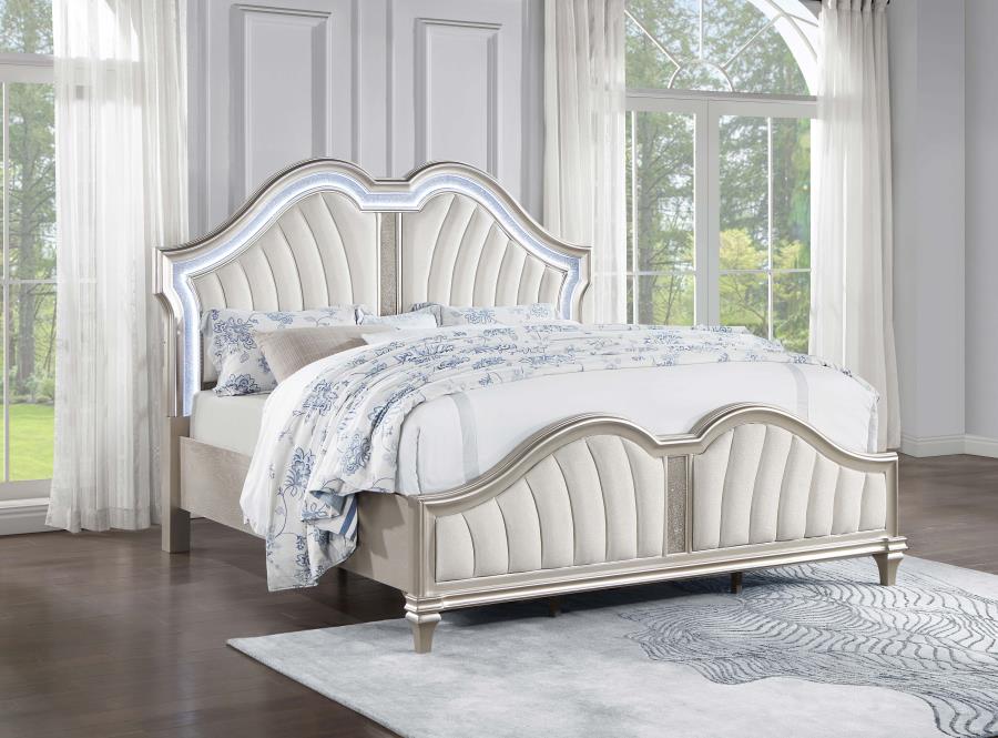 Evangeline Wood Eastern King LED Panel Bed Silver Oak view 2