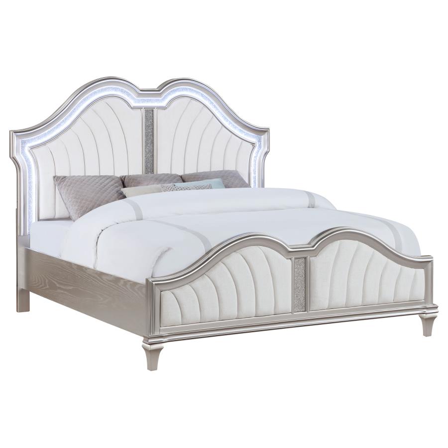 Evangeline Wood Eastern King LED Panel Bed Silver Oak view 3