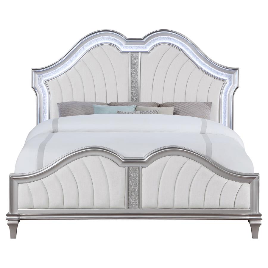 Evangeline Wood Eastern King LED Panel Bed Silver Oak view 4