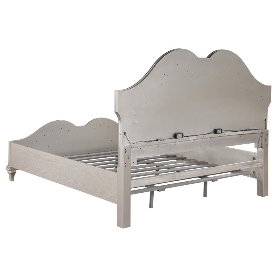 Evangeline Wood Eastern King LED Panel Bed Silver Oak view 5