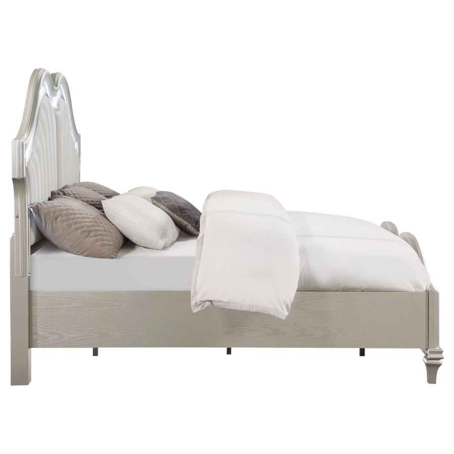 Evangeline Wood Eastern King LED Panel Bed Silver Oak view 6