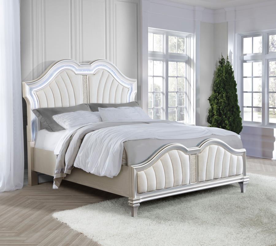 Evangeline Wood Queen LED Panel Bed Silver Oak view 2
