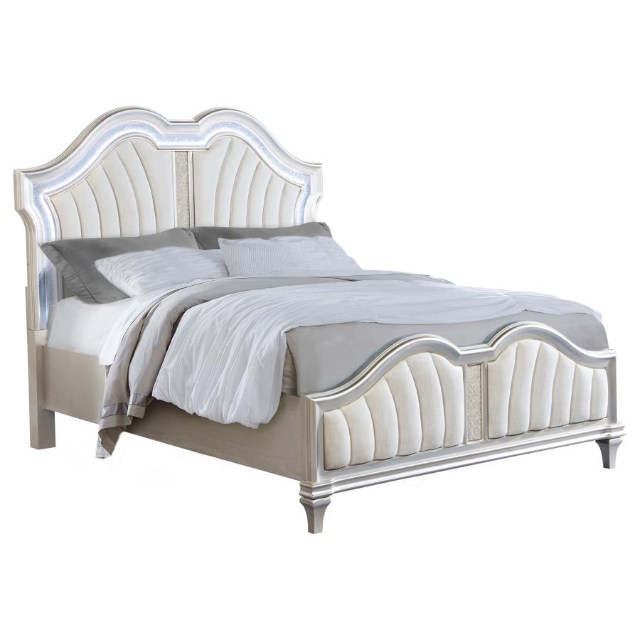 Evangeline Wood Queen LED Panel Bed Silver Oak view 3