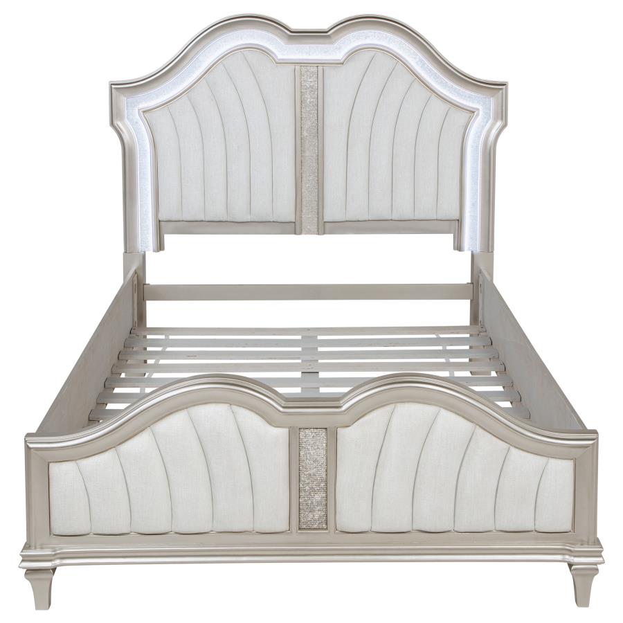 Evangeline Wood Queen LED Panel Bed Silver Oak view 4