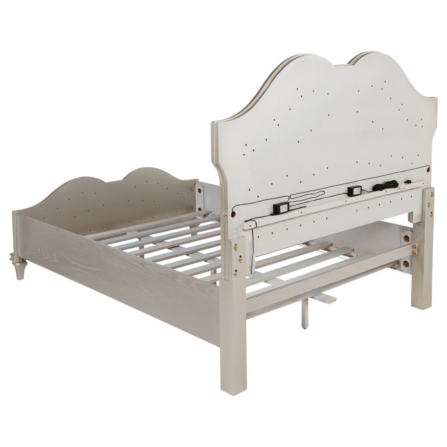 Evangeline Wood Queen LED Panel Bed Silver Oak view 5