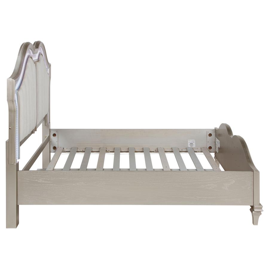 Evangeline Wood Queen LED Panel Bed Silver Oak view 6