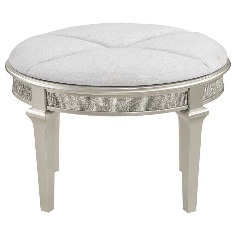 Evangeline Upholstered Oval Vanity Stool Silver and Ivory view 3
