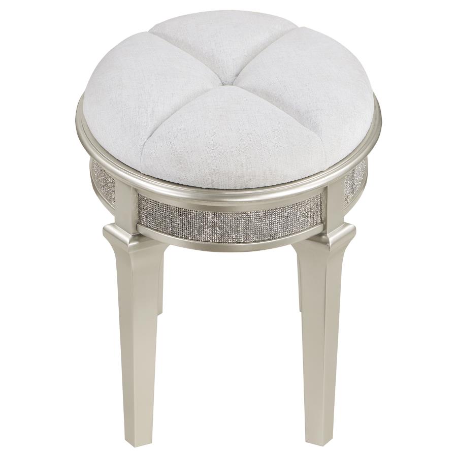 Evangeline Upholstered Oval Vanity Stool Silver and Ivory view 4