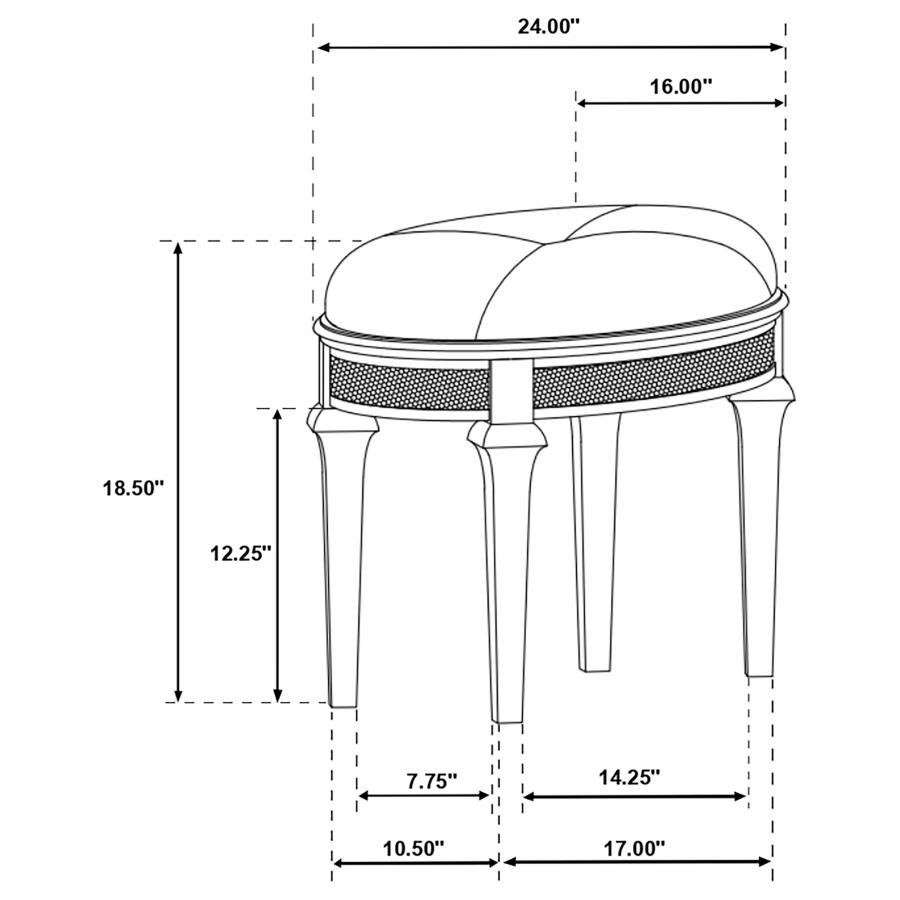 Evangeline Upholstered Oval Vanity Stool Silver and Ivory view 7