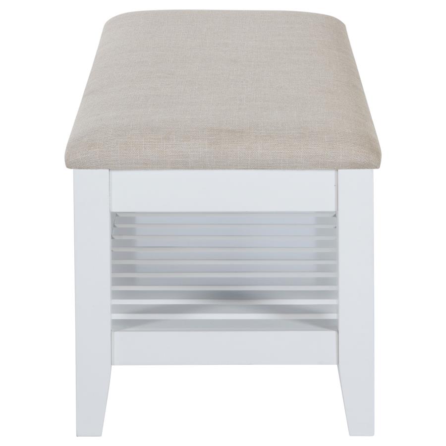 Bexhill Upholstered Rectangular Bench with Shelf White view 4