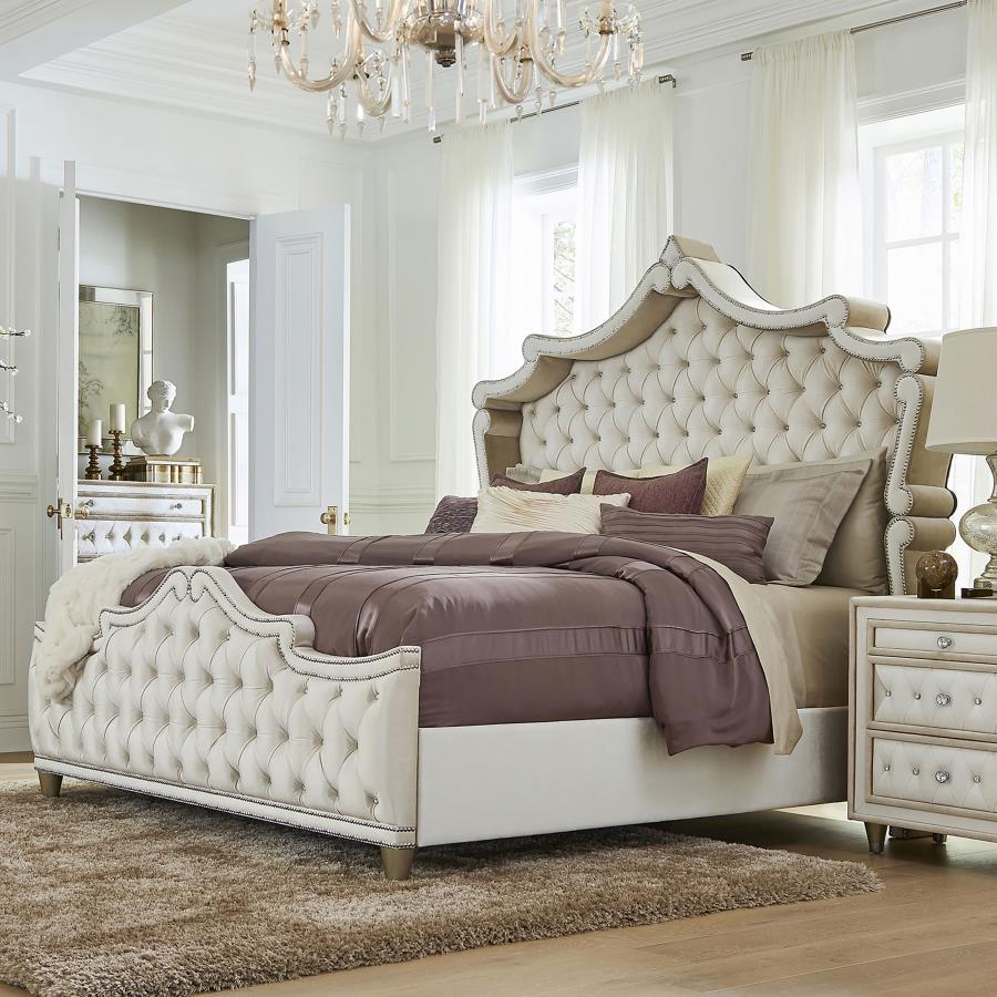 Antonella Upholstered Eastern King Panel Bed Ivory and Camel view 2