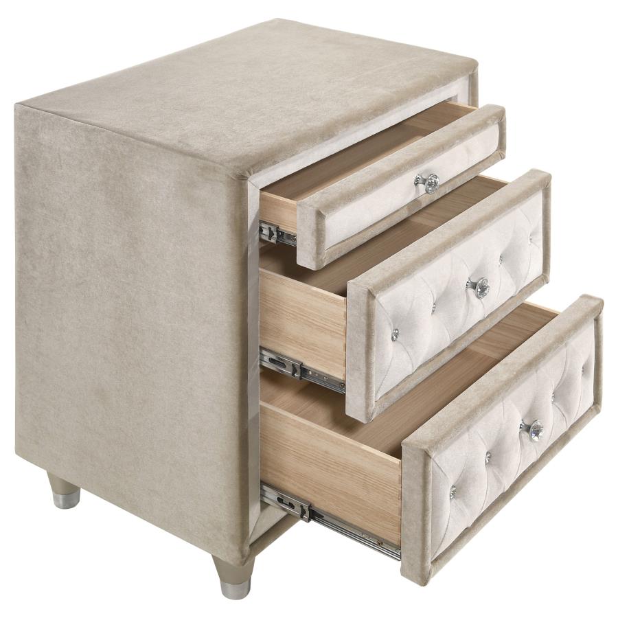 Antonella Upholstered 3-drawer Nightstand Ivory and Camel view 3