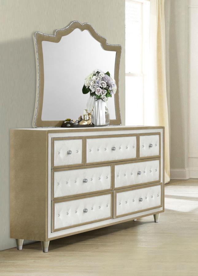 Antonella 7-drawer Upholstered Dresser with Mirror Ivory view 2