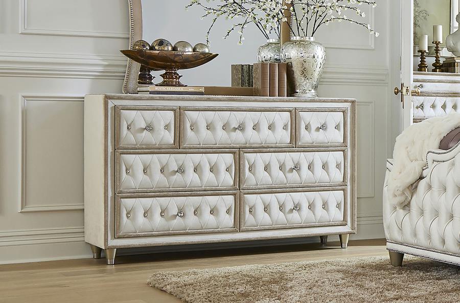 Antonella 7-drawer Upholstered Dresser Ivory and Camel view 2