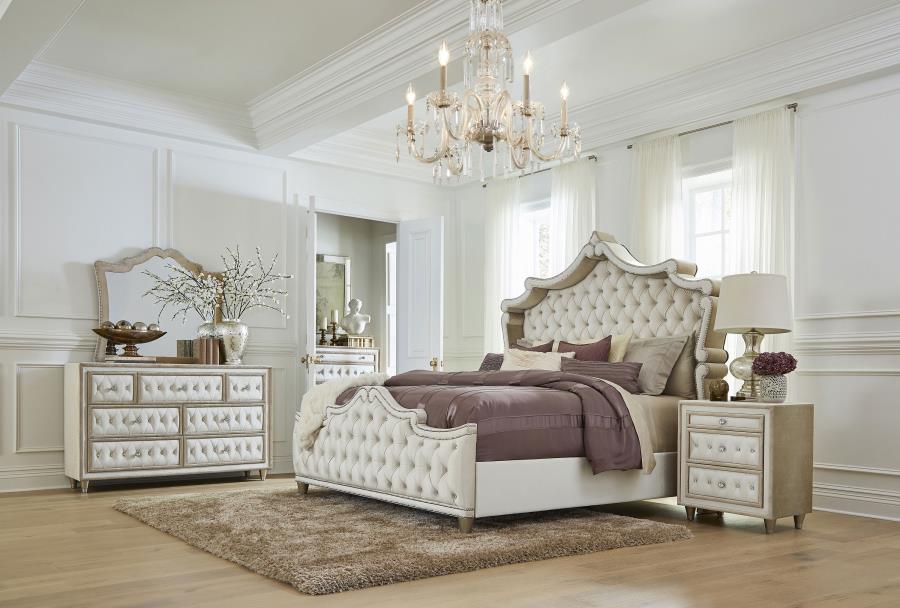 Antonella 7-drawer Upholstered Dresser Ivory and Camel view 4