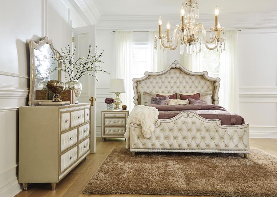 Antonella 7-drawer Upholstered Dresser Ivory and Camel view 5
