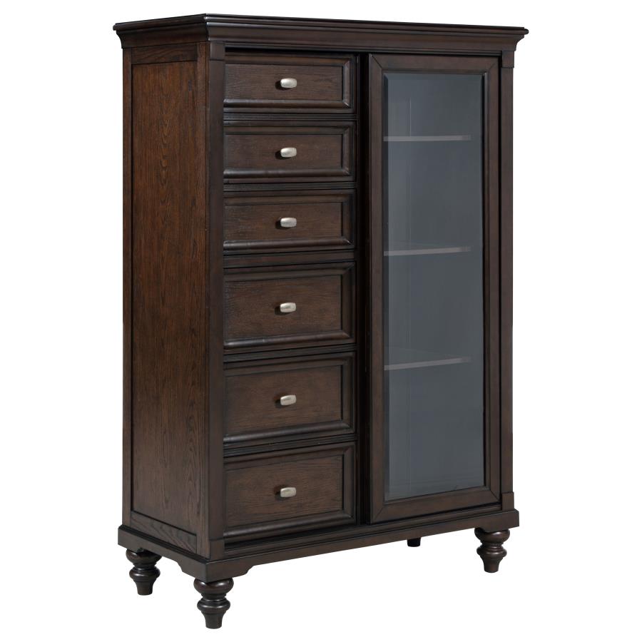 Andover 6-drawer Tempered Glass Door Chest Dark Oak — Bedroom Furniture
