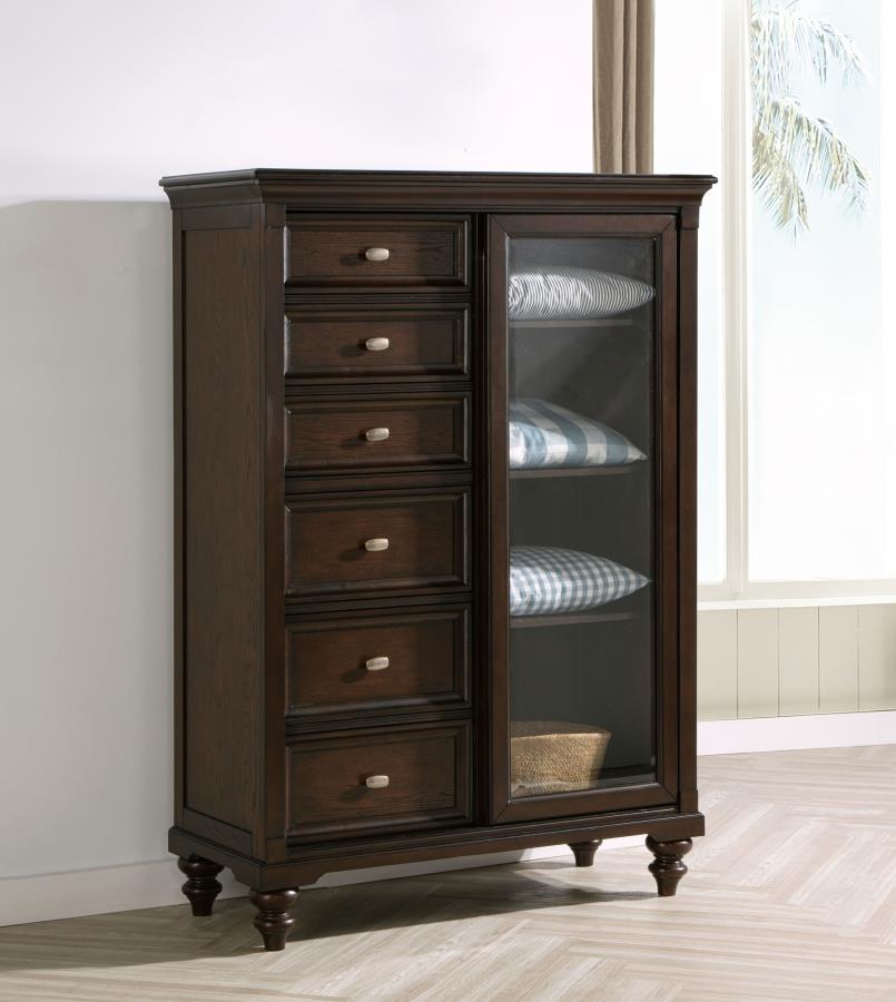 Andover 6-drawer Tempered Glass Door Chest Dark Oak view 2