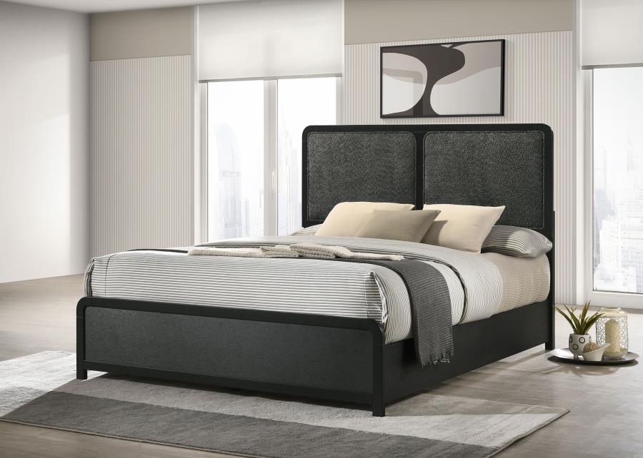 Cavelle 51-inch Upholstered Eastern King Panel Bed Black view 2
