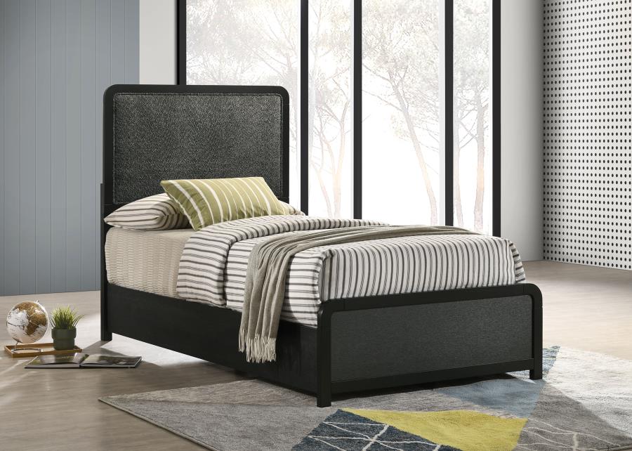 Cavelle 51-inch Upholstered Twin Panel Bed Black view 2