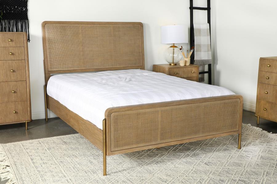 Arini Rattan Queen Panel Bed Sand Wash and Natural Cane view 2
