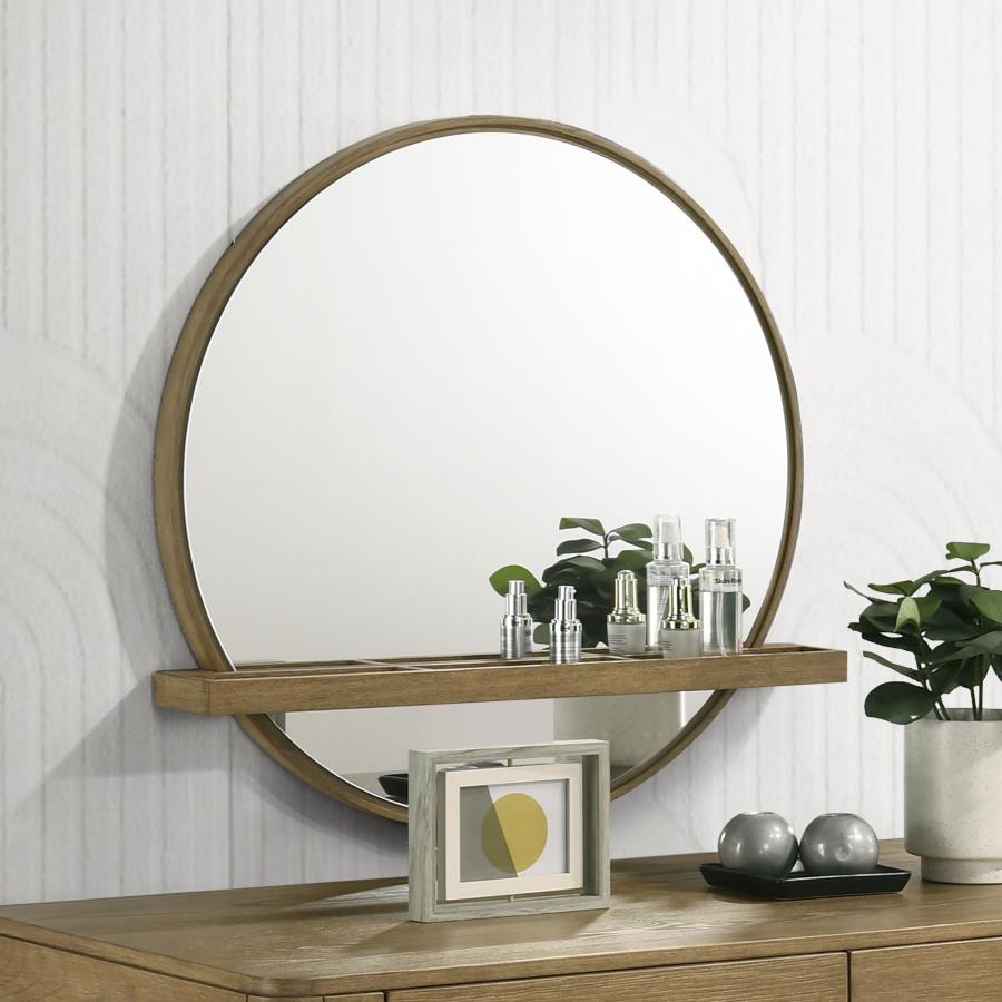 Arini Round Vanity Wall Mirror with Shelf Sand Wash view 2