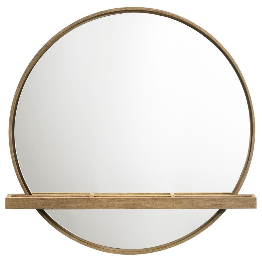 Arini Round Vanity Wall Mirror with Shelf Sand Wash view 3