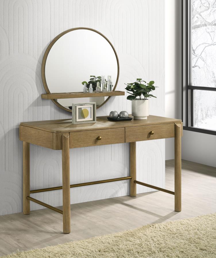 Arini Round Vanity Wall Mirror with Shelf Sand Wash view 7