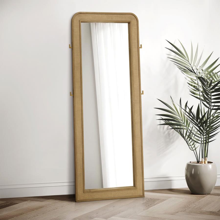 Arini Cane Weave Full Length Standing Floor Mirror Sand Wash — Bedroom Furniture
