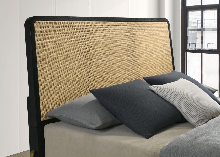 Arini Rattan Eastern King Panel Bed Black and Natural view 5