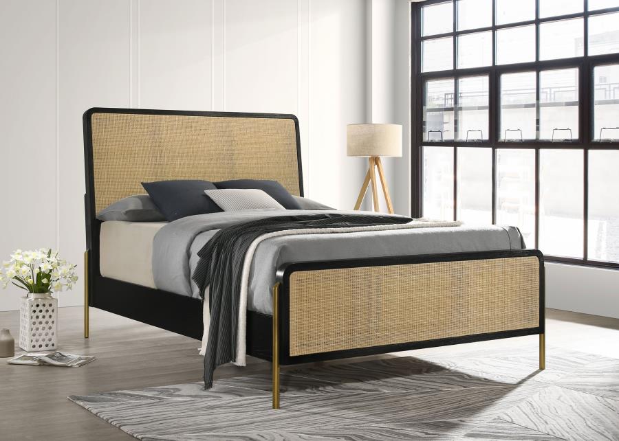 Arini Rattan Queen Panel Bed Black and Natural view 2