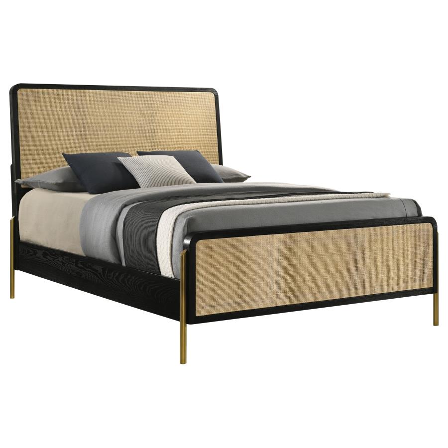 Arini Rattan Queen Panel Bed Black and Natural view 3