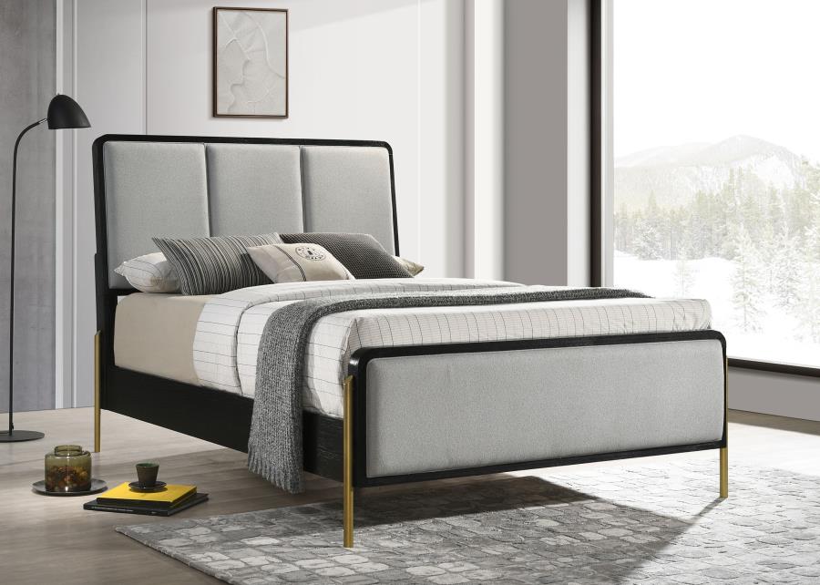Arini Upholstered Eastern King Panel Bed Black and Grey view 2