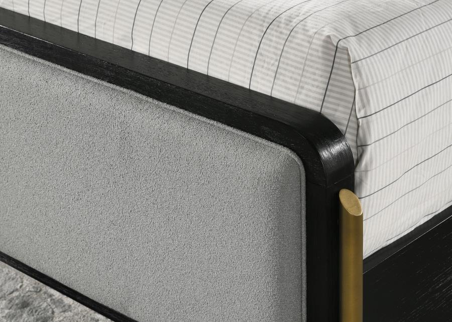 Arini Upholstered Eastern King Panel Bed Black and Grey view 6