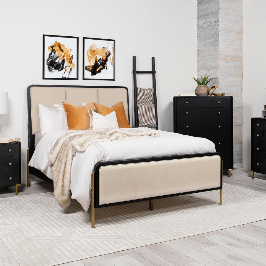 Arini 56-inch Queen Panel Bed Cream and Black view 2