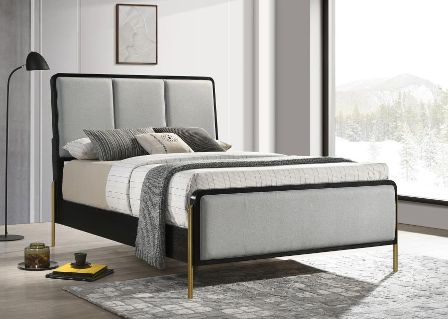 Arini Upholstered Queen Panel Bed Black and Grey view 2
