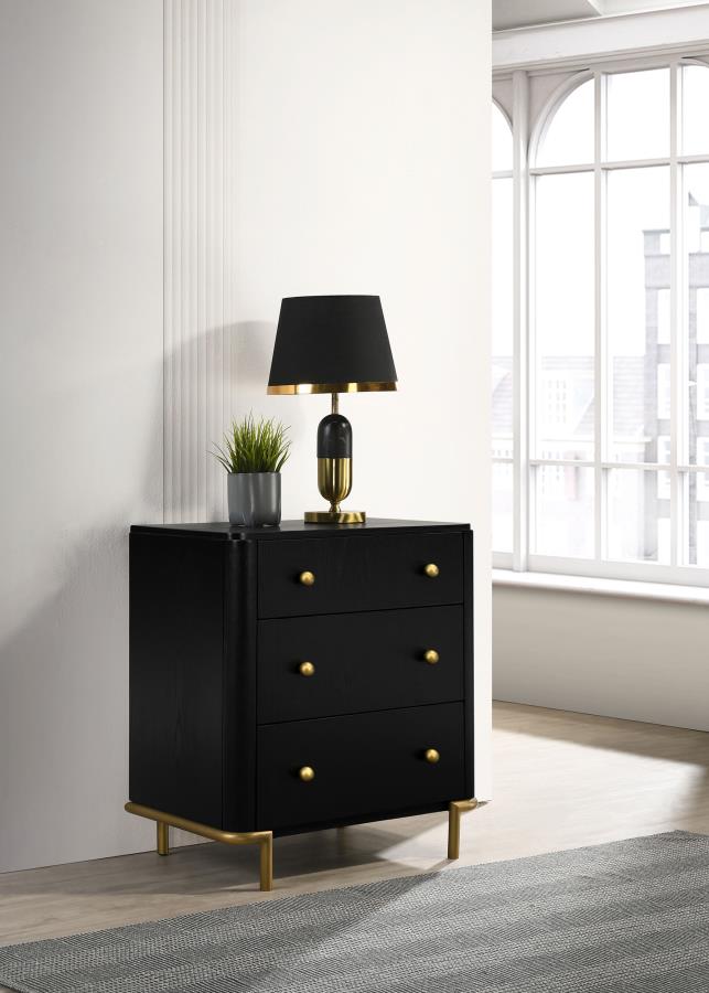 Arini 3-drawer Nightstand Black view 2