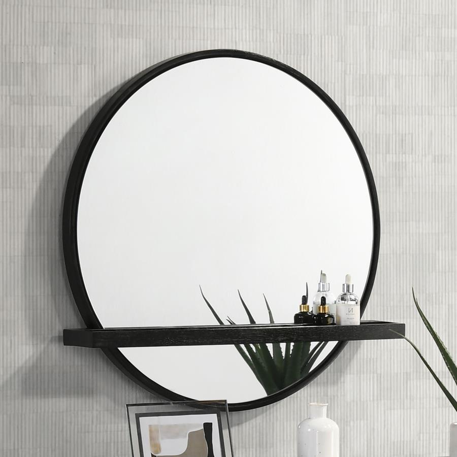 Arini Round Vanity Wall Mirror with Shelf Black view 2