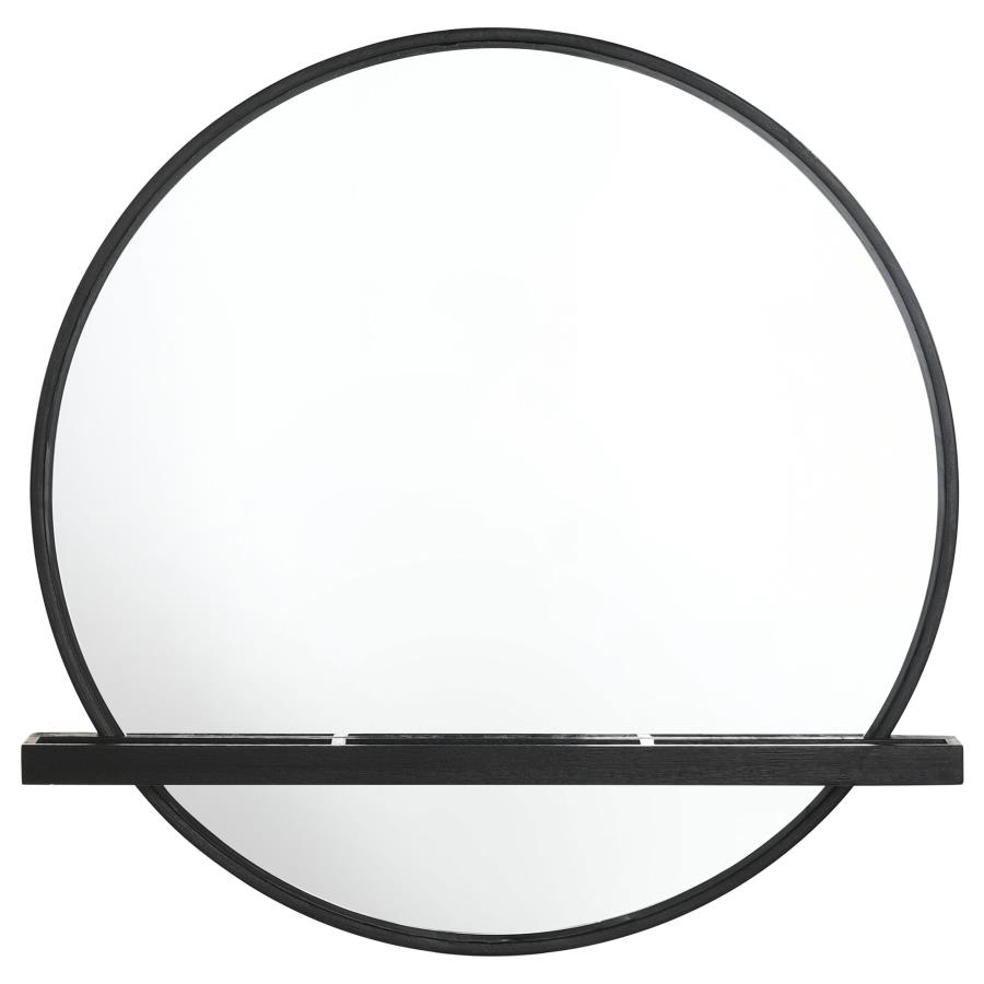 Arini Round Vanity Wall Mirror with Shelf Black view 3