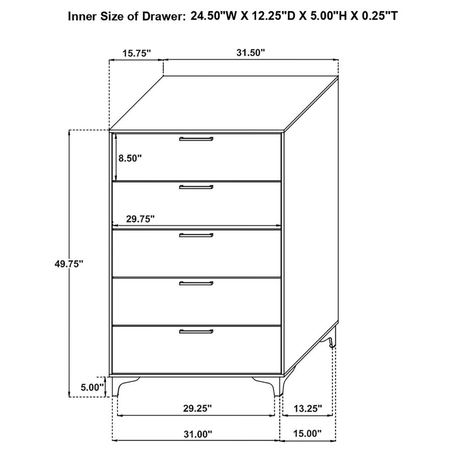 Kendall 5-drawer Bedroom Chest White view 7