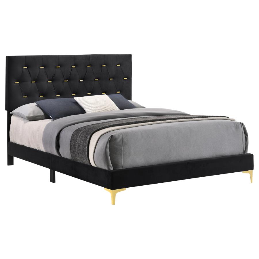Kendall Upholstered Queen Panel Bed Black view 3