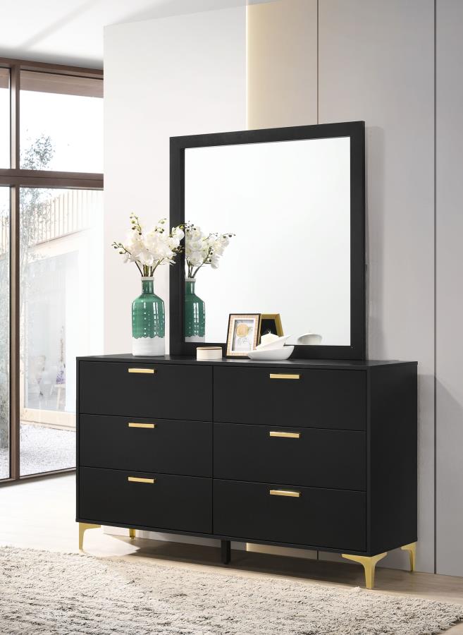 Kendall 6-drawer Dresser with Mirror Black view 2